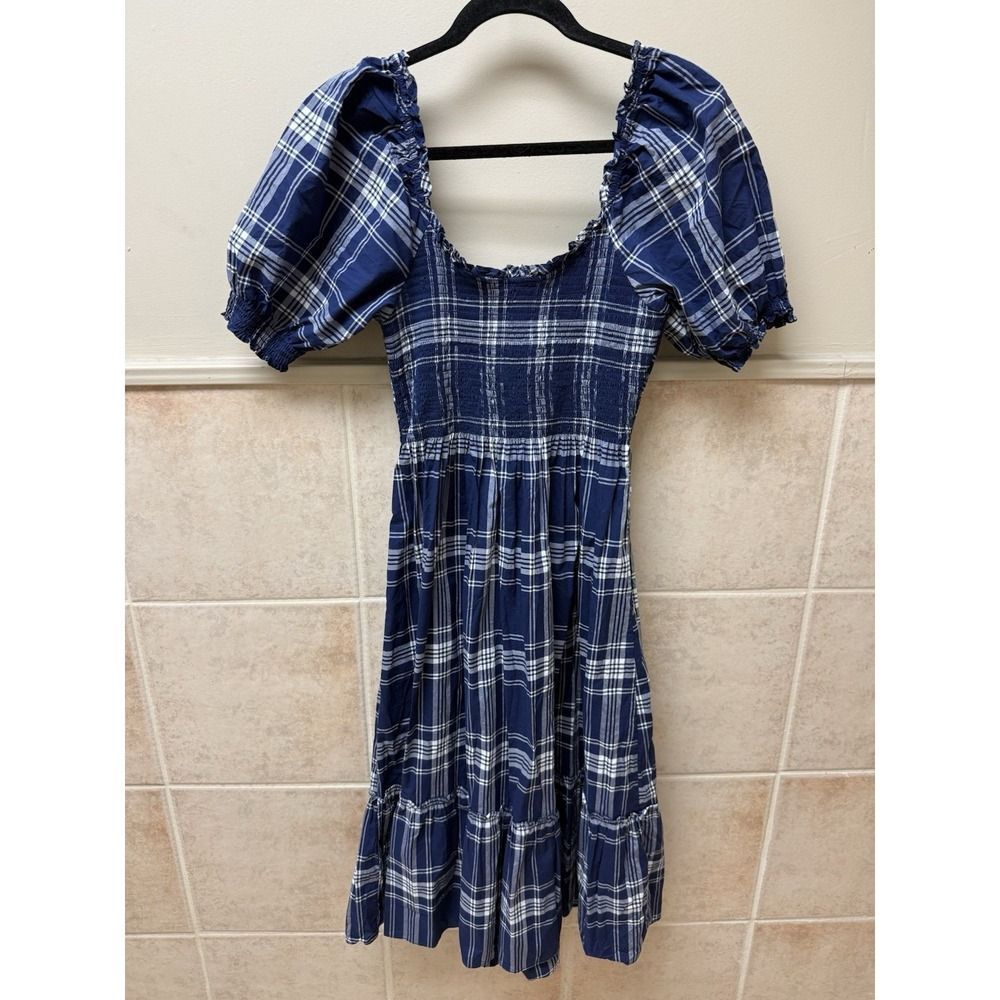 Hill House Home Louisa Nap Dress Navy Spring Plaid Tartan Smocked Sz M.MSRP $179 - Picture 3 of 11